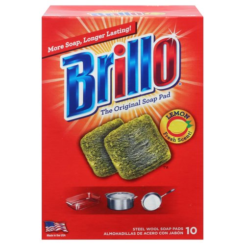 Brillo Steel Wool Soap Pads, Long Lasting, Lemon Scent Cleaning (Lemon, 10 Count (Pack of 1))