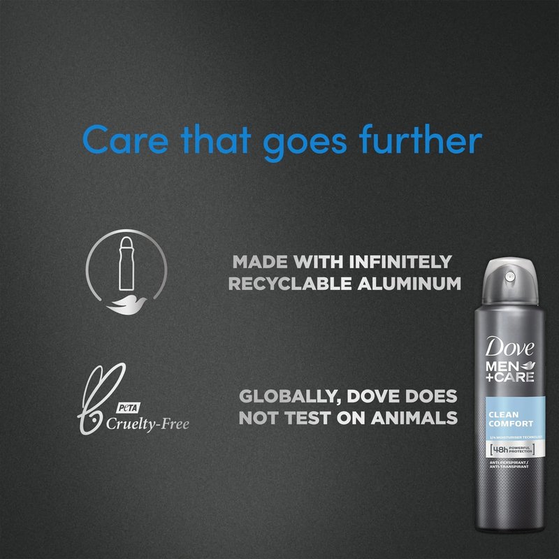 Dove Men + Care Antiperspirant Deodorant Spray, 6 Pack, 48H Protection, Long-Lasting Clean Comfort Scent, Soothes & Moisturises Skin, 5 oz. Each