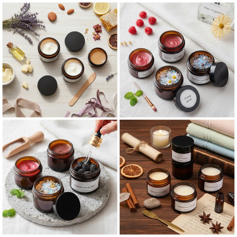 Layhit 24 Pcs 2 oz Glass Jars with Lids Bulk, Small Jars Containers Travel Storage Jar with Inner Liners Labels for Lotions, Cream, Lip Balm (Amber,Black Lid)