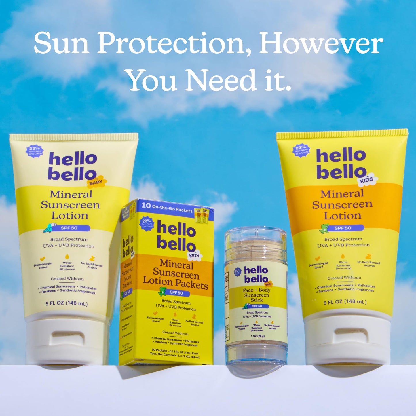 Hello Bello Baby Mineral SPF 50 Sunscreen Lotion with Broad Spectrum UVA + UVB Protection, Water Resistant and Reef Friendly Sun Protection for Babies and Kids, 3 fl oz (Pack of 1)