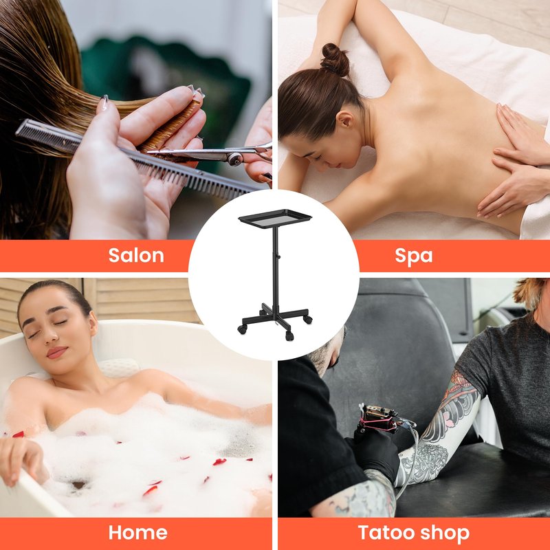 TASALON Rolling Salon Tray, Mobile Styling Station with Wheels Aluminum Rolling Tray Trolley for Salon Essentials, Adjustable Height or Hairstylist Tray with 10 PCS Disposable Salon Tray Cover