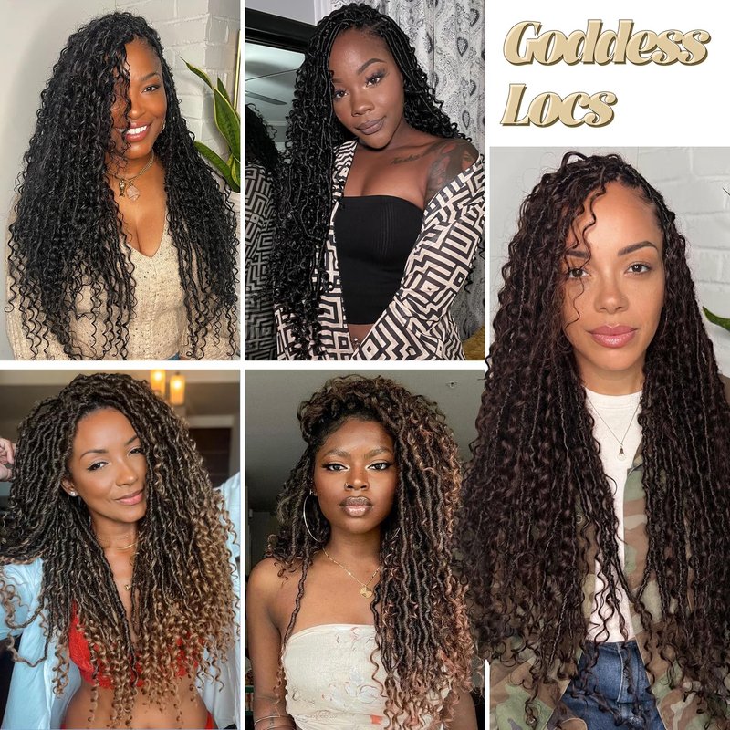 8 Packs Goddess Faux Locs Crochet Hair-24 Inch Boho Soft Locs Crochet Hair for Black Women (1B/30/27#, 24 Inch(Pack of 8))
