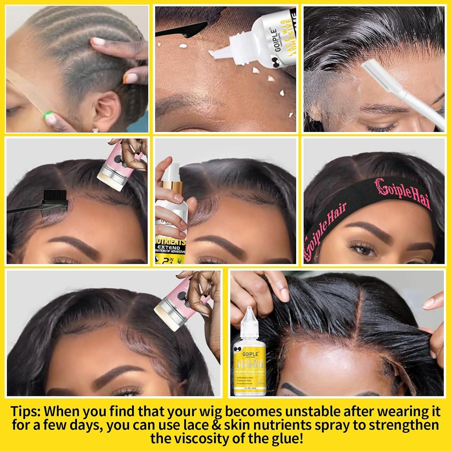 Goiple Wig Glue for Lace Front Wigs, Waterproof Lace Front Wig Glue for Wigs, Strong Hold Transparent Lace Adhesive for Hair Replacement Invisible Hair Bonding Wig Adhesive(1.28 fl oz)