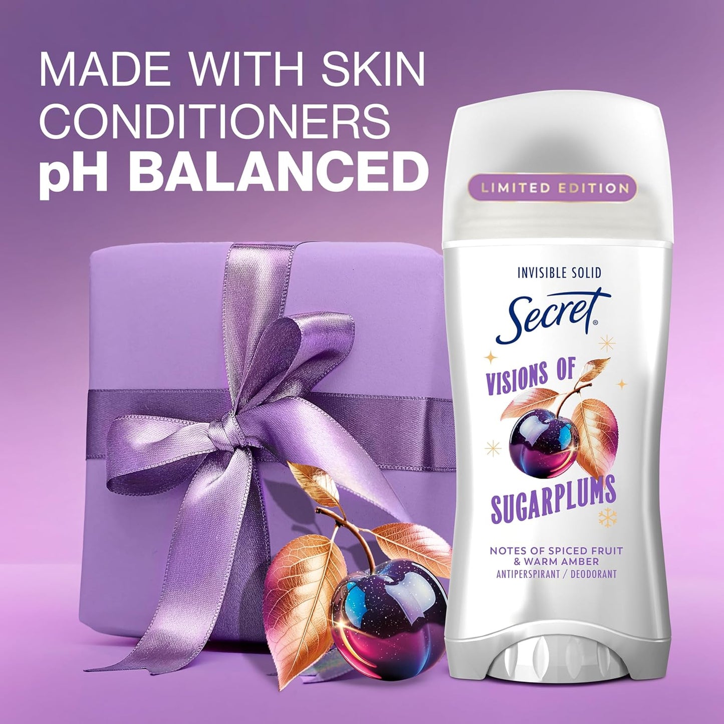 Secret Fresh Antiperspirant Deodorant for Women, 72hr Breathable Sweat & Odor Protection, Instant Freshness & Gentle, PH Balancing Minerals, Invisible Solid, Sweet Nectarine Scent, 2.6 oz