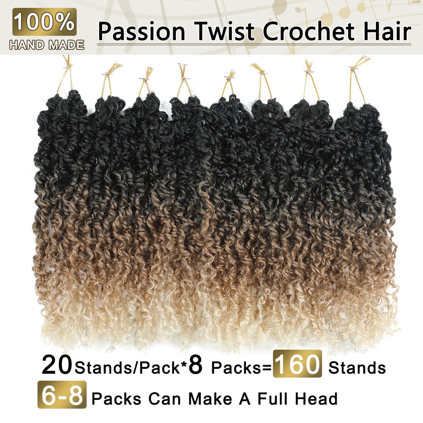 SOKU Mini Passion Twist Crochet Hair 12" - 8 Packs Pre Twisted Yanky Twist Crochet Hair Ombre Blonde Senegalese Majesty Twist Synthetic Braiding Extensions for Black Women Pre-looped