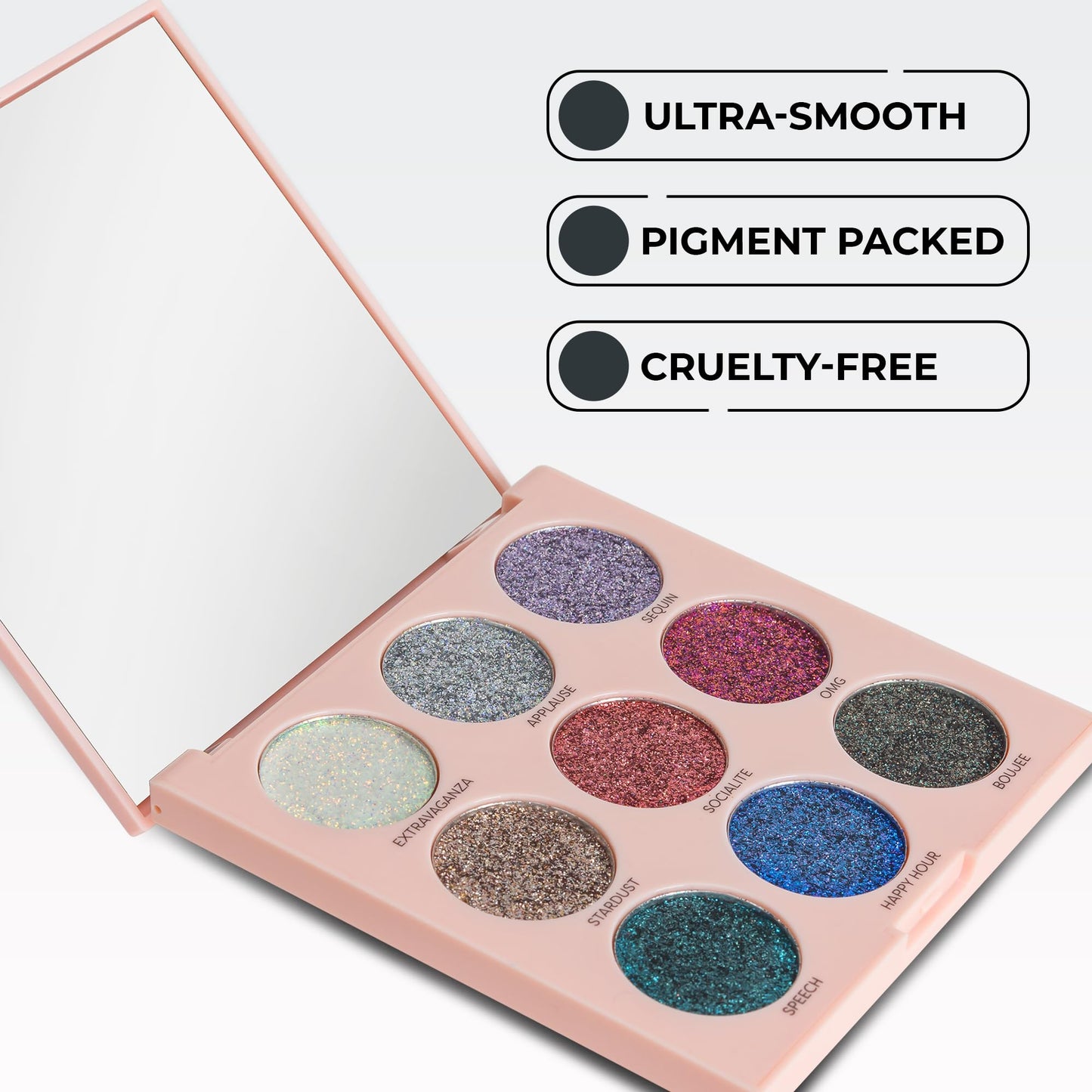Profusion Cosmetics 9 Colors Pressed Glitter Eyeshadow Palette, Highly Pigmented Multicolor Eye Makeup with Long-Lasting Shimmer Finish for Flawless, Eye-Catching Looks, Rose