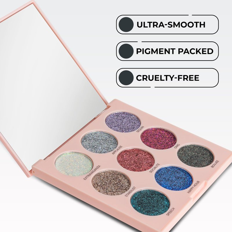 Profusion Cosmetics 9 Colors Pressed Glitter Eyeshadow Palette, Highly Pigmented Multicolor Eye Makeup with Long-Lasting Shimmer Finish for Flawless, Eye-Catching Looks, Rose