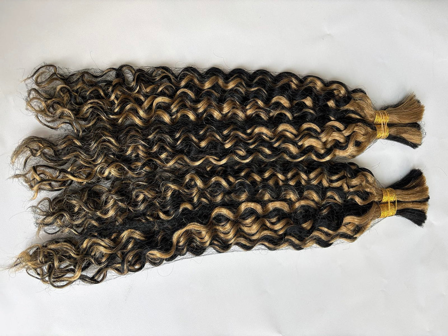 Blonde Human Braiding Hair 18 Inch Deep Water Wave Boho Human Hair for Braiding Color #24 Light Blonde Bundles 100% Burmese Human Hair for Boho Braids Two Bundles 100G Weft and Wavy Curly Bulk Hair