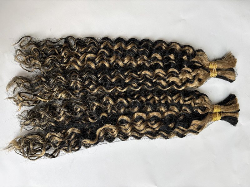 Blonde Human Braiding Hair 18 Inch Deep Water Wave Boho Human Hair for Braiding Color #24 Light Blonde Bundles 100% Burmese Human Hair for Boho Braids Two Bundles 100G Weft and Wavy Curly Bulk Hair