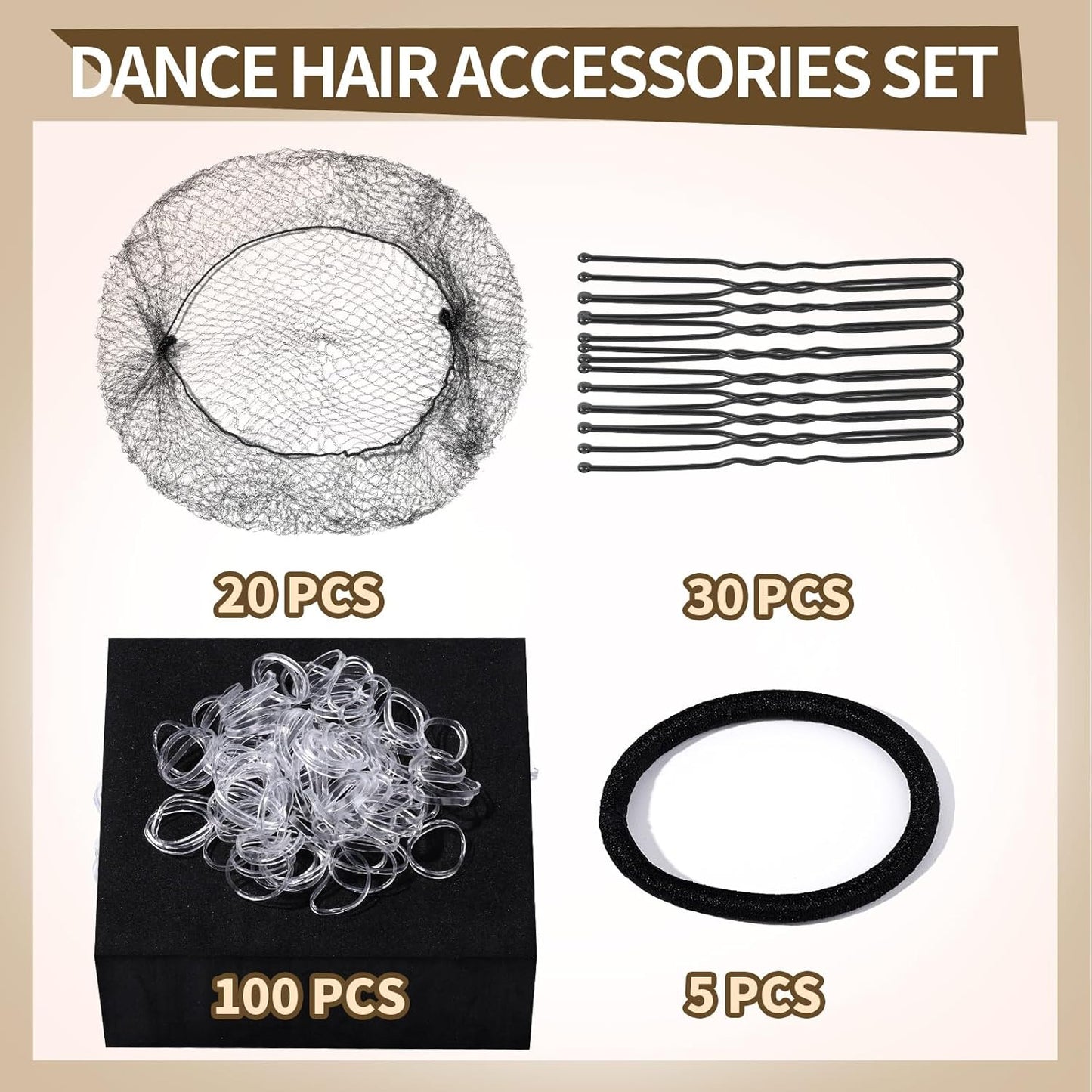 YGDZ Dance Hair Accessories Kit - Invisible Hair Net & Pins for Ballet Buns, Brown
