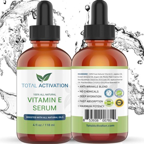 Vitamin E Face Serum – Organic Vitamin E Oil 100% Pure, Cold Pressed for Skin, Face, Hair & Nails – Moisturizer for Dry Skin, Scars & Anti-Aging – for Glowing Skin – 4 oz