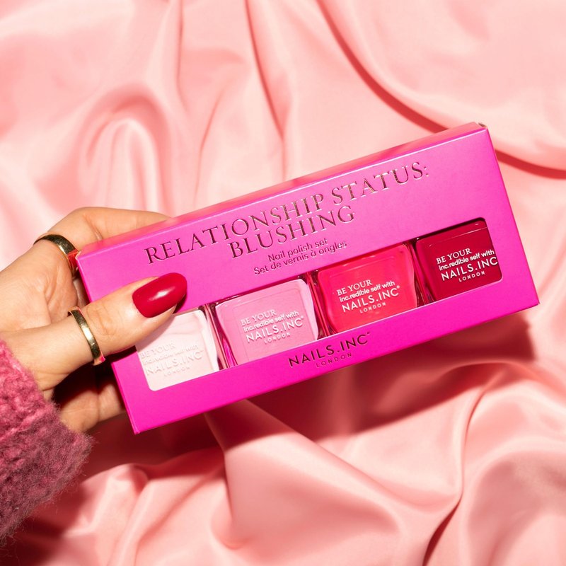 Nails Inc Relationship Status, Blushing Pink Nail Polish, Mothers Day Gift, Long Wearing, High Shine, Rouge, Neon Pink & Rich Berry, Full Coverage, Chip Resistant, Air Dry, Vegan, 4 Piece Set