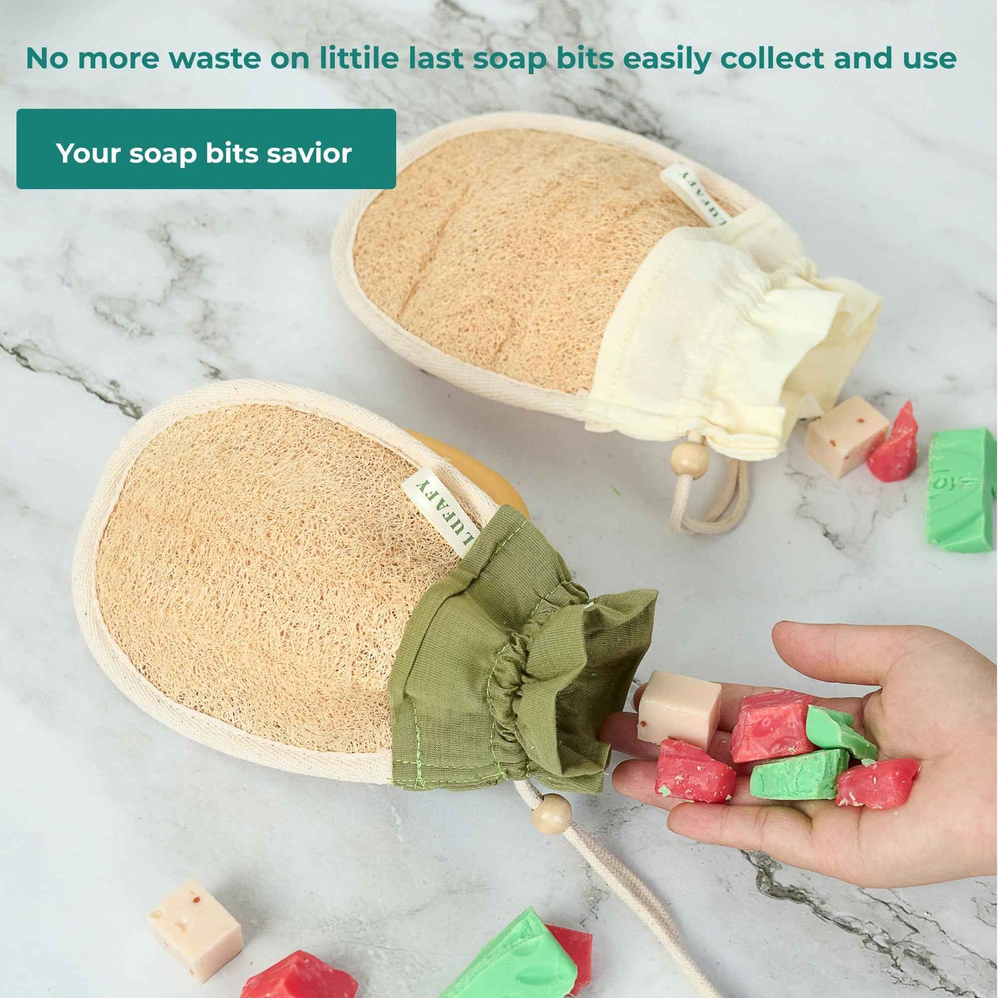 LUFAFY Loofah Soap Saver Bag, Soap Savers for Bar Soap, Bar Soap Pouch, Bar Soap Loofah Pouch, Soap Bags Mesh Exfoliating (Pack of 2)