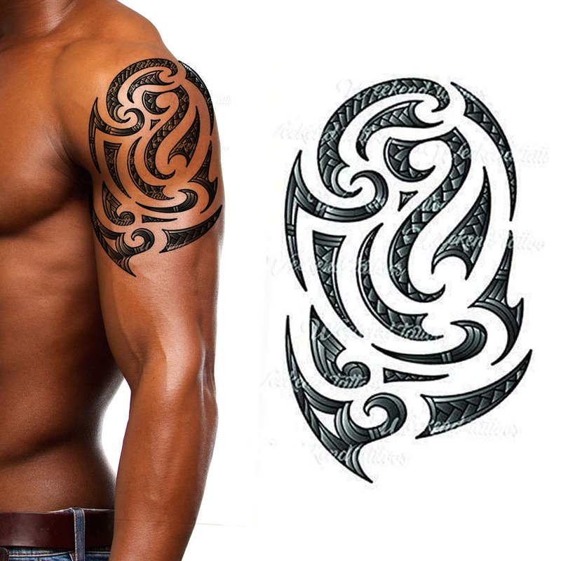4 Pack Stick on black temporary tattoo maui tribal body art sticker transfer for arms shoulder aztec polynesian samoan hawaiian for adult men and women (4 x all tribal tattoo designs)