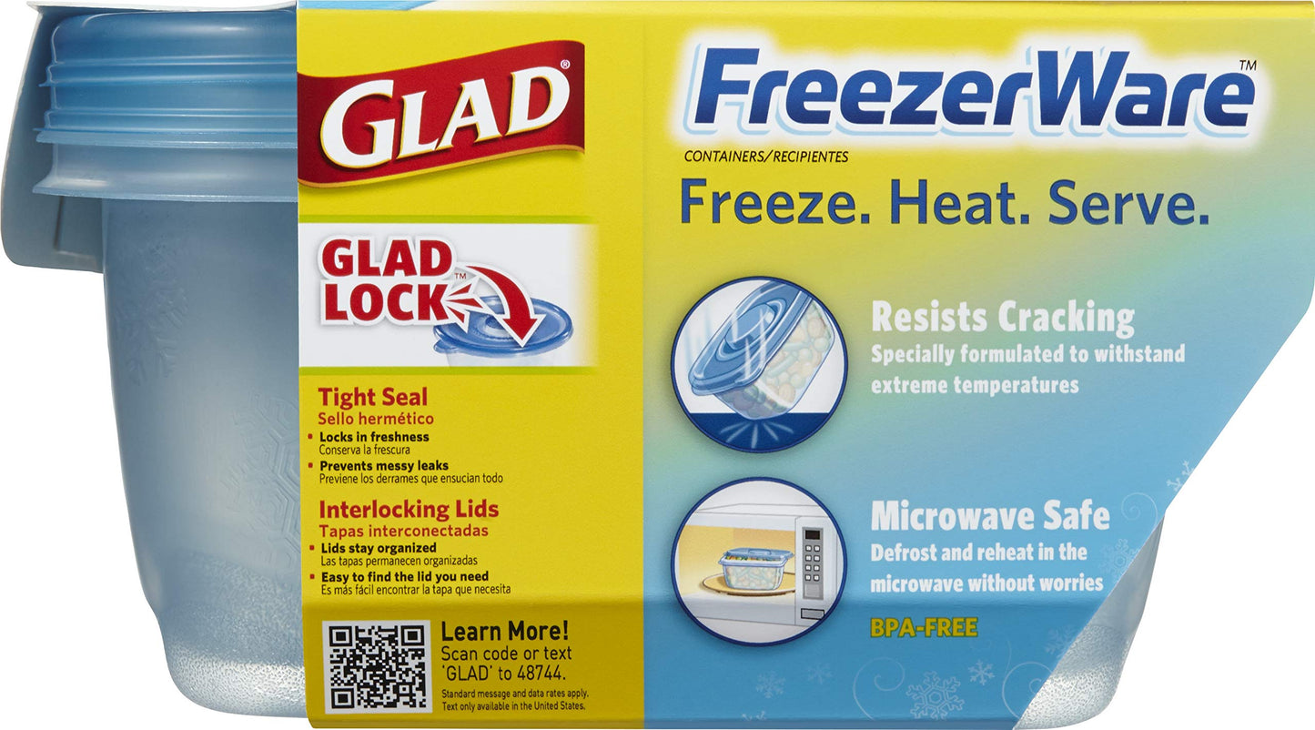 Gladware Freezerware Food Storage Containers, Large Rectangle Holds 64 Ounces of Food, 2 Count Set | Tupperware, Plastic Food Container, Meal Prep Container, Plastic Containers with Lids