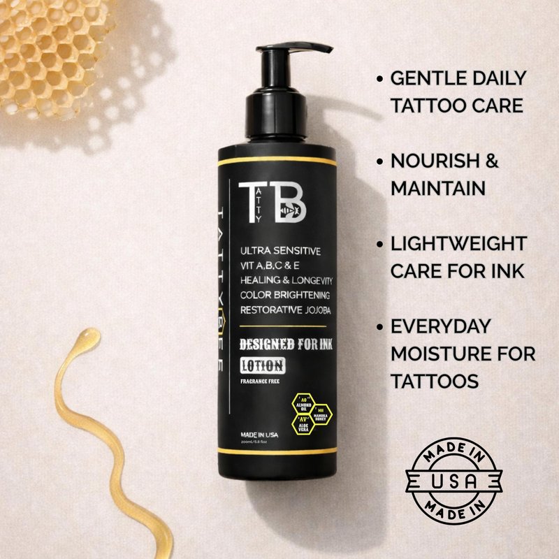 Tattoo Aftercare Lotion – Hydrating Tattoo Moisturizer with Jojoba Oil, Manuka Honey & Vitamins A, B, C & E – Soothes, Heals & Protects Ink – Fast-Absorbing, Non-Greasy – 6.8 fl oz