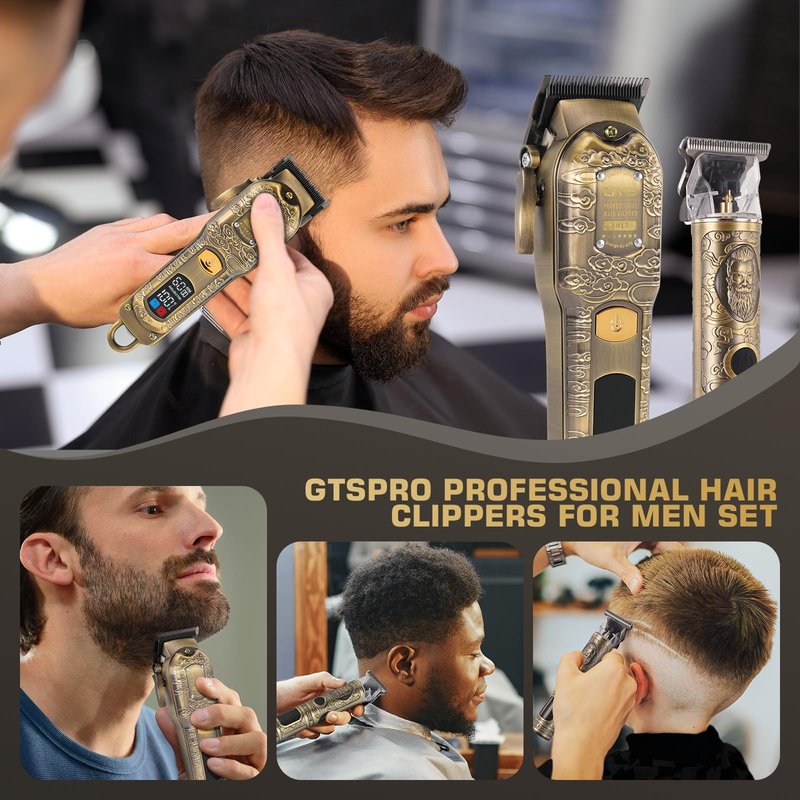 GTSPROProfessional Hair Clippers for Men – Cordless Barber Clippers with LCD Display, Precision Trimmer & Travel Case – Gifts for Men Husband Father