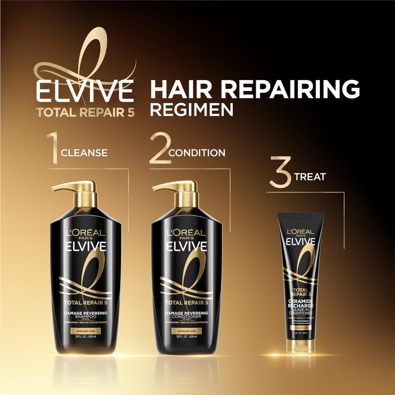L'Oreal Paris Elvive Total Repair 5 Repairing Shampoo for Damaged Hair Shampoo with Protein and Ceramide for Strong Silky Shiny Healthy Renewed Hair 28 Fl Oz