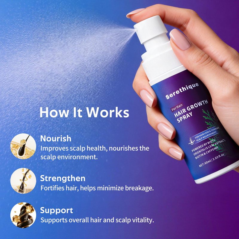 Hair Growth Serum Spray with Rosemary Oil, Biotin & Caffeine, Fast Absorbing Non-Greasy Scalp Serum for Fuller-Looking Hair, Alcohol-Free Nourishing Scalp Spray for Women & Men, 60ml