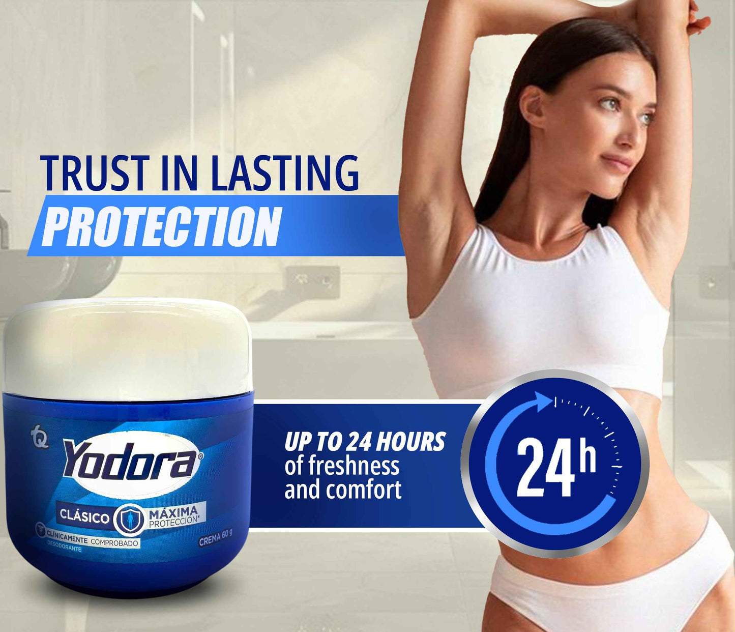 Two-pack for long-lasting freshness 60 gr - Yodora Clásico Cream Deodorant – Gentle Formula Formula for Sensitive Skin – Hydrating and Vegan Deodorant – 24-Hour Protection.