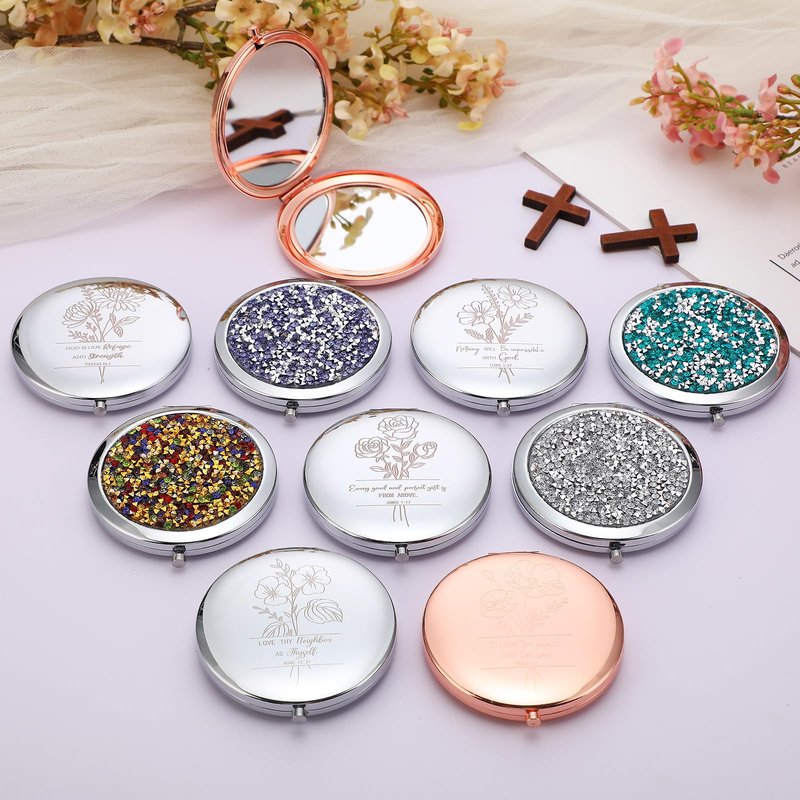 Weysat 10 Pcs Christian Compact Mirror Gifts for Women Bible Verse Metal Round Pocket Makeup Mirrors Bulk Inspirational Religious Church Party Favors for Women Nurse(Rose Gold, Silver)
