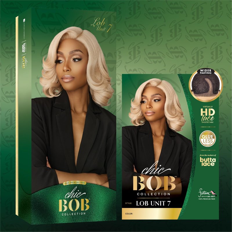 Sensationnel Chicbob Lace Frontwig - Lob Unit 7 Face Framing Glueless Wig Wide 5 Inch Deep Part Synthetic Preplucked Hairline (MUSHROOMASHBLONDE)