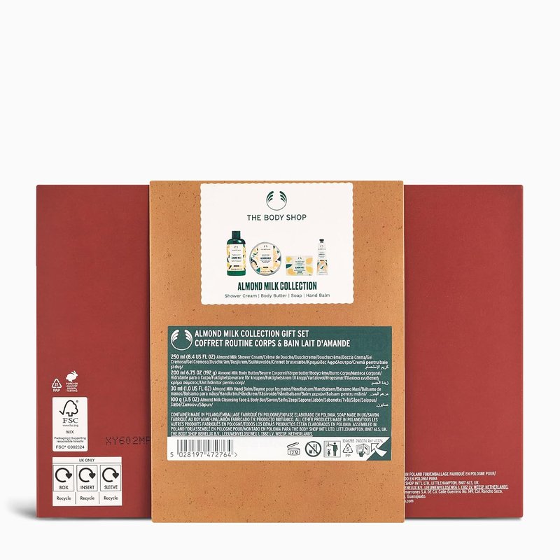 Almond Milk Gift Set | Vegan 4-Piece Bath Collection with Shower Cream, Body Butter, Soap & Hand Balm