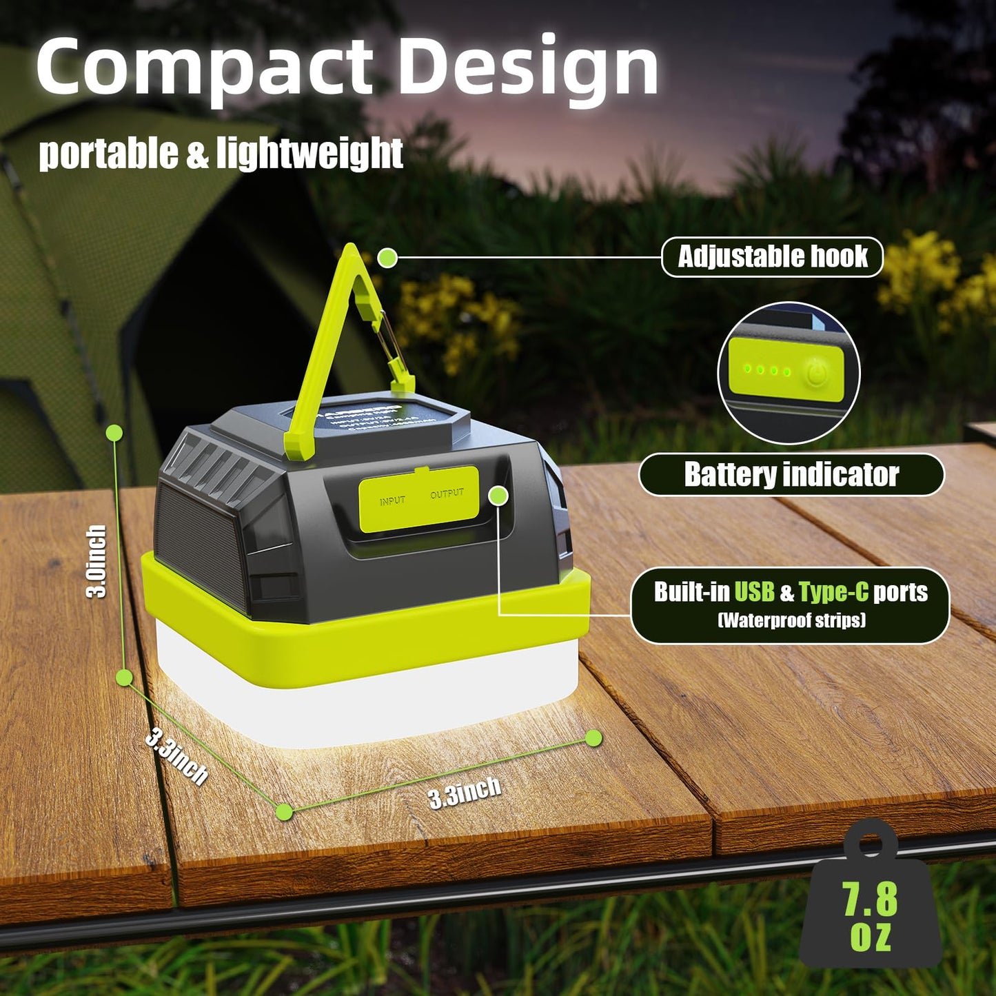 MARBERO 248LM Camping Lantern, LED Portable Lantern Tent Light, Emergency Power Bank, Survival Kits, Operated Lamp, for Camping, Power Outages, Hurricane, Hiking, Green