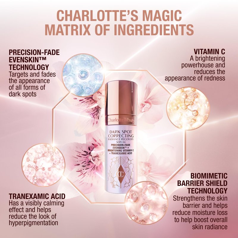 Charlotte Tilbury Radiance Recovery Dark Spot Serum - Tranexamic Acid & Vitamin C Serum for Brighter Looking Under Eyes, Redness, Uneven Skin Tone - Treatment to Reduce Appearance of Aging Skin (10ml)