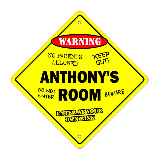 Anthony's Room Sign Crossing Zone Xing | Indoor/Outdoor | 12" Tall Kids Bedroom Decor Door Children's Name boy Girl
