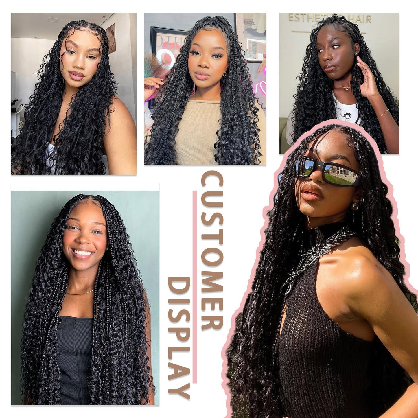Boho Crochet Braids Human Hair 12 Inch Boho Crochet Braids Pre looped 9 Packs Bohemian Goddess Box Braids Crochet Hair For Women