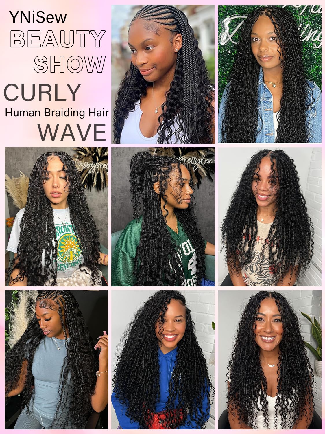 Human Braiding Hair for Boho Braids - Curly Wet Wavy 100g, 2 Bundles, No Weft Micro Braiding Extensions