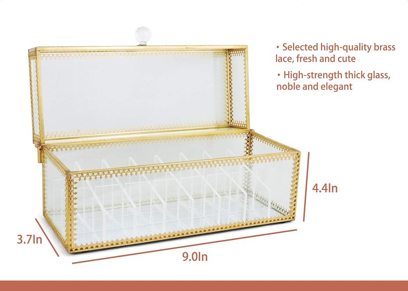 FSyueyun Glass Lipstick Organizer Holder with 24 Slot, Dust Free Vanity Lip Gloss Lipstick Eye Liner Makeup Display Cases Decoration for Dresser Countertop