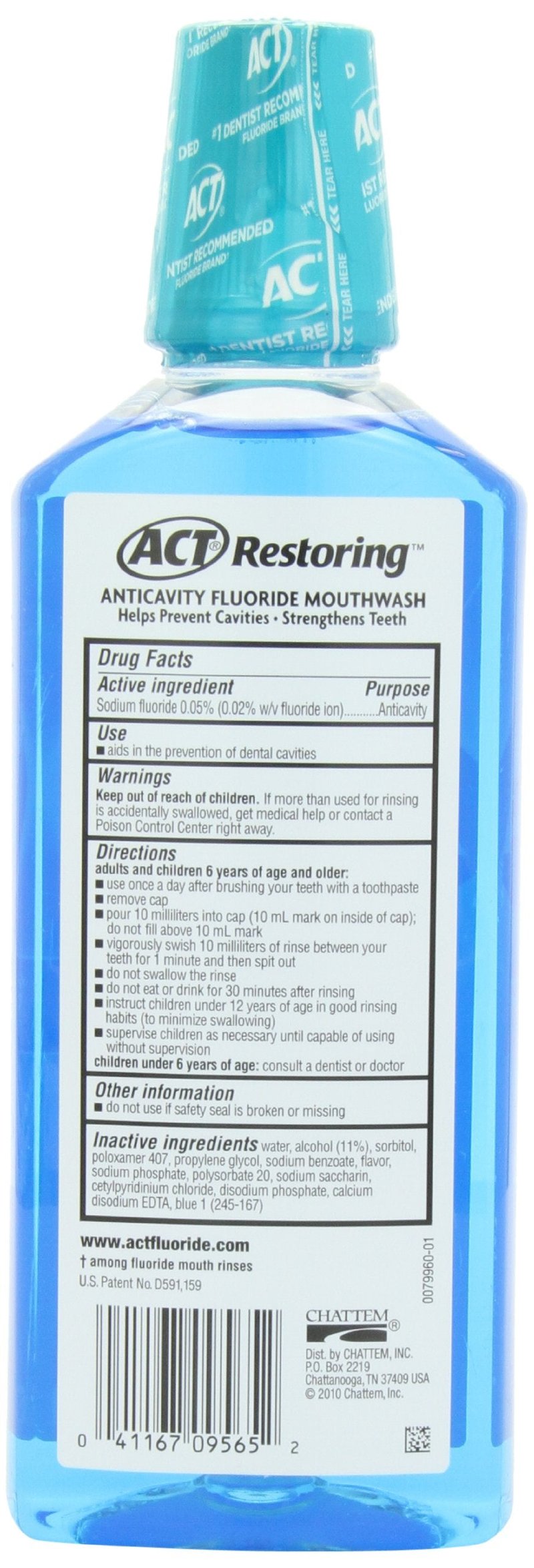 ACT Restoring Anticavity Fluoride Mouthwash Cool Mint 18 oz (Pack of 4)