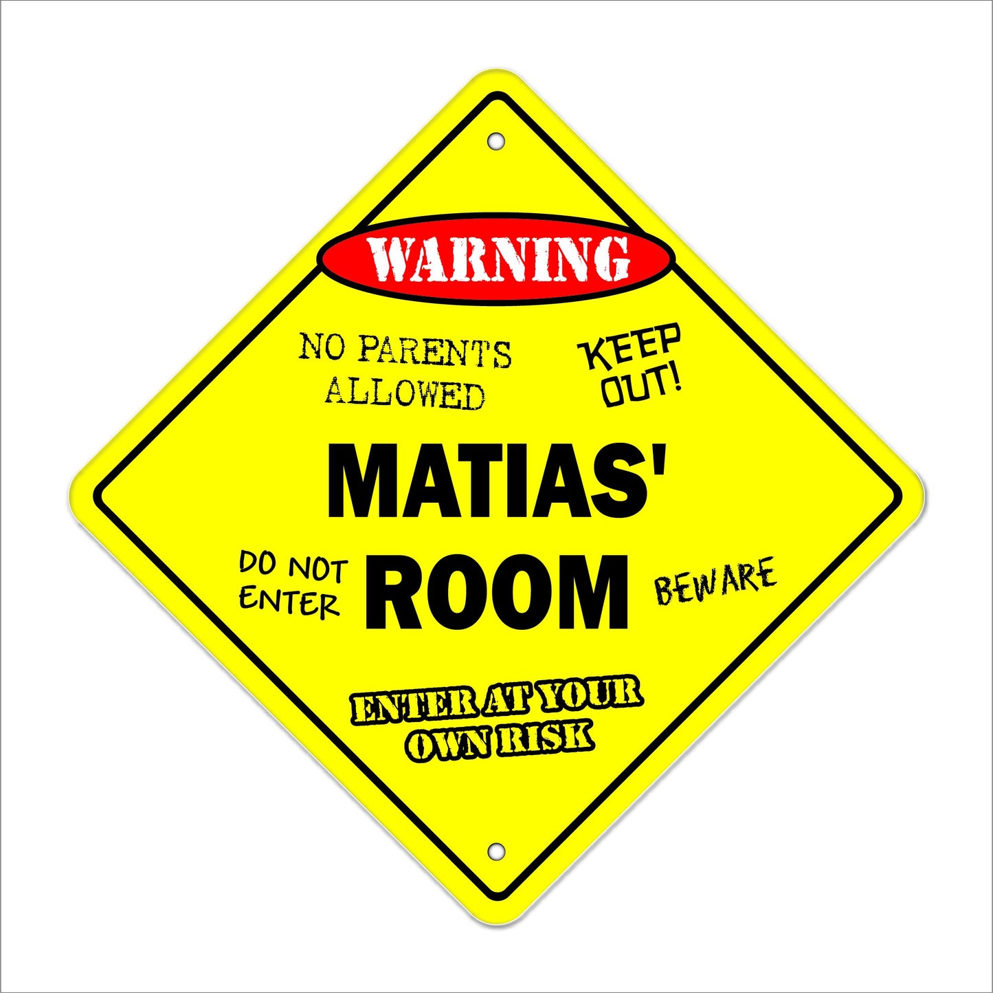 Matias' Room Sign Crossing Zone Xing | Indoor/Outdoor | 12" Tall Kids Bedroom Decor Door Children's Name boy Girl