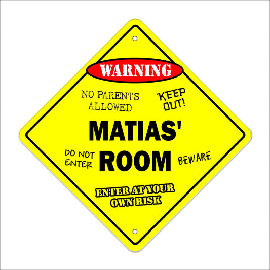 Matias' Room Sign Crossing Zone Xing | Indoor/Outdoor | 12" Tall Kids Bedroom Decor Door Children's Name boy Girl