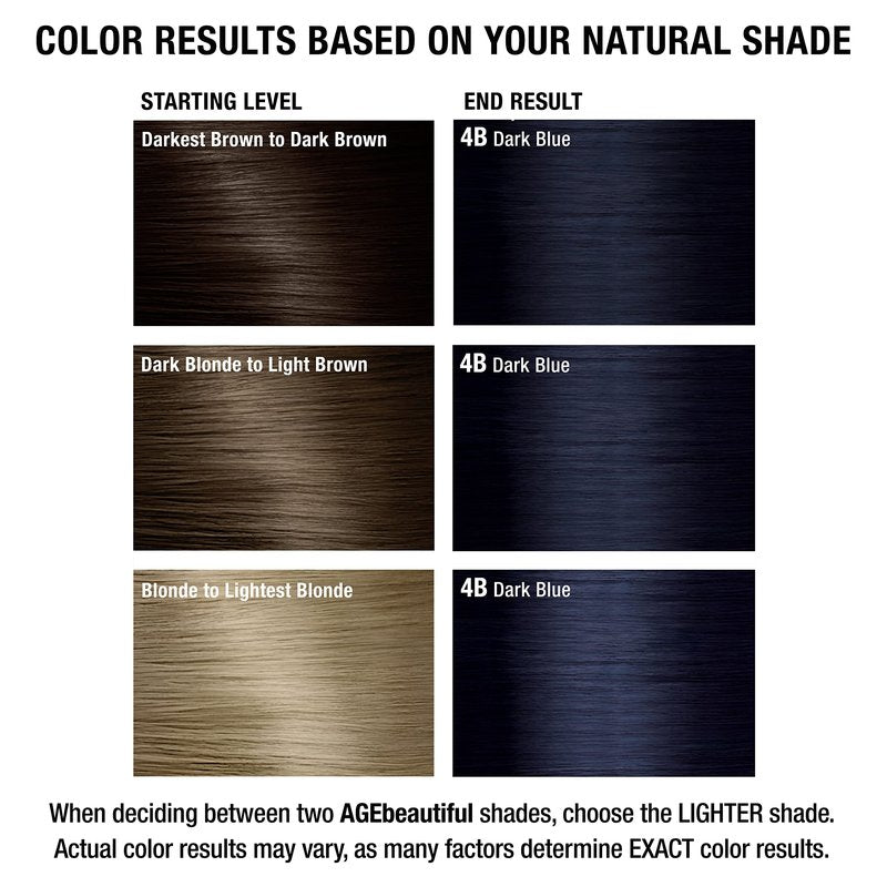 AGE beautiful Permanent Hair Color Dye Liqui Creme & Developer 20 Volume | 100% Gray Coverage | Anti-Aging | Biotin for Thicker, Fuller, Healthier Hair | 4B Dark Blue