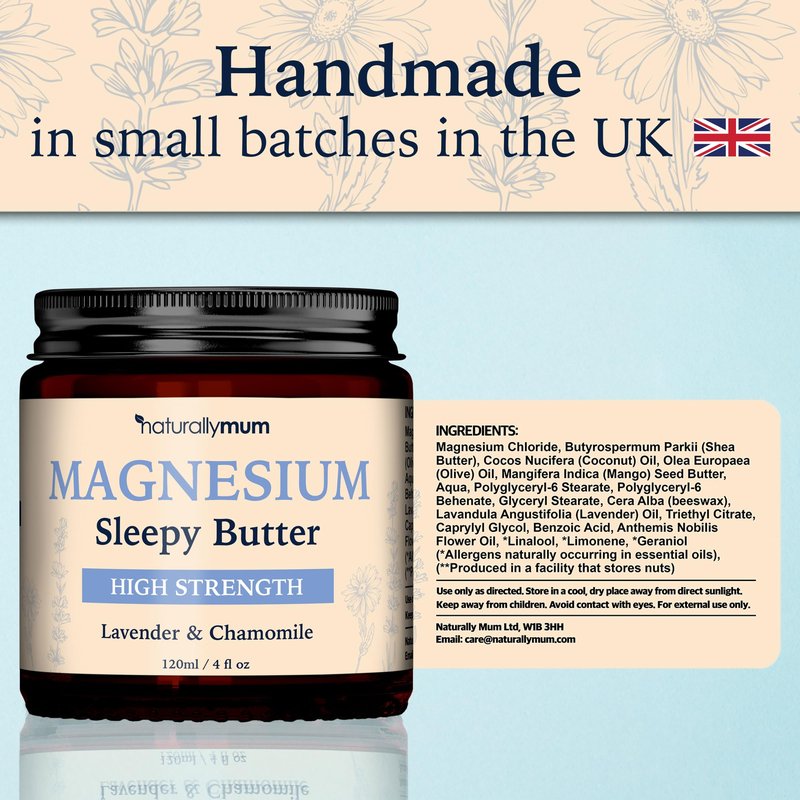 NaturallyMum Magnesium Body Butter – Deep Moisturising Magnesium Skin Butter with Lavender & Chamomile – Nourishing Body Butter for Bedtime Self Care & Dry Skin – Vegan Friendly – 4 Fl oz