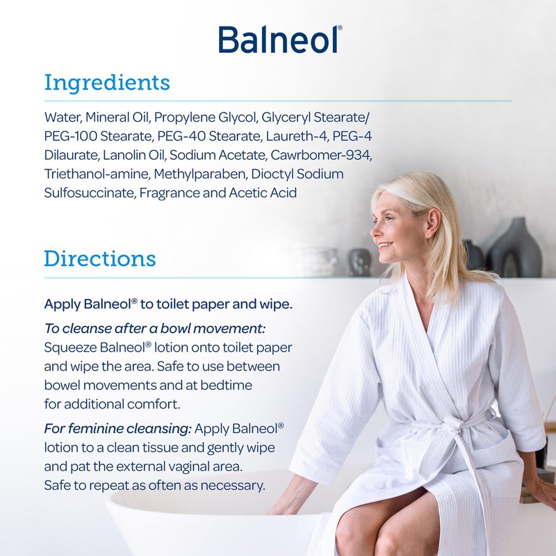 BALNEOL Cleansing Lotion, Cleans, Soothes & Moisturizes, Relieves Anal & Vaginal Irritation & Itching, Non-Greasy, Safe for Pregnancy, Post-Partum, Diarrhea & Hemorrhoids, 3oz, Pack of 2