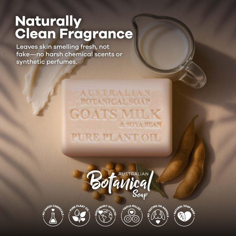 Australian Botanical Goats Milk Soap with Soya Bean Oil, Net Wt. 3.4 lb, 6.8 Ounce Bar Soap, Suitable for all Skin Types Pack of 8, Packaging May Vary