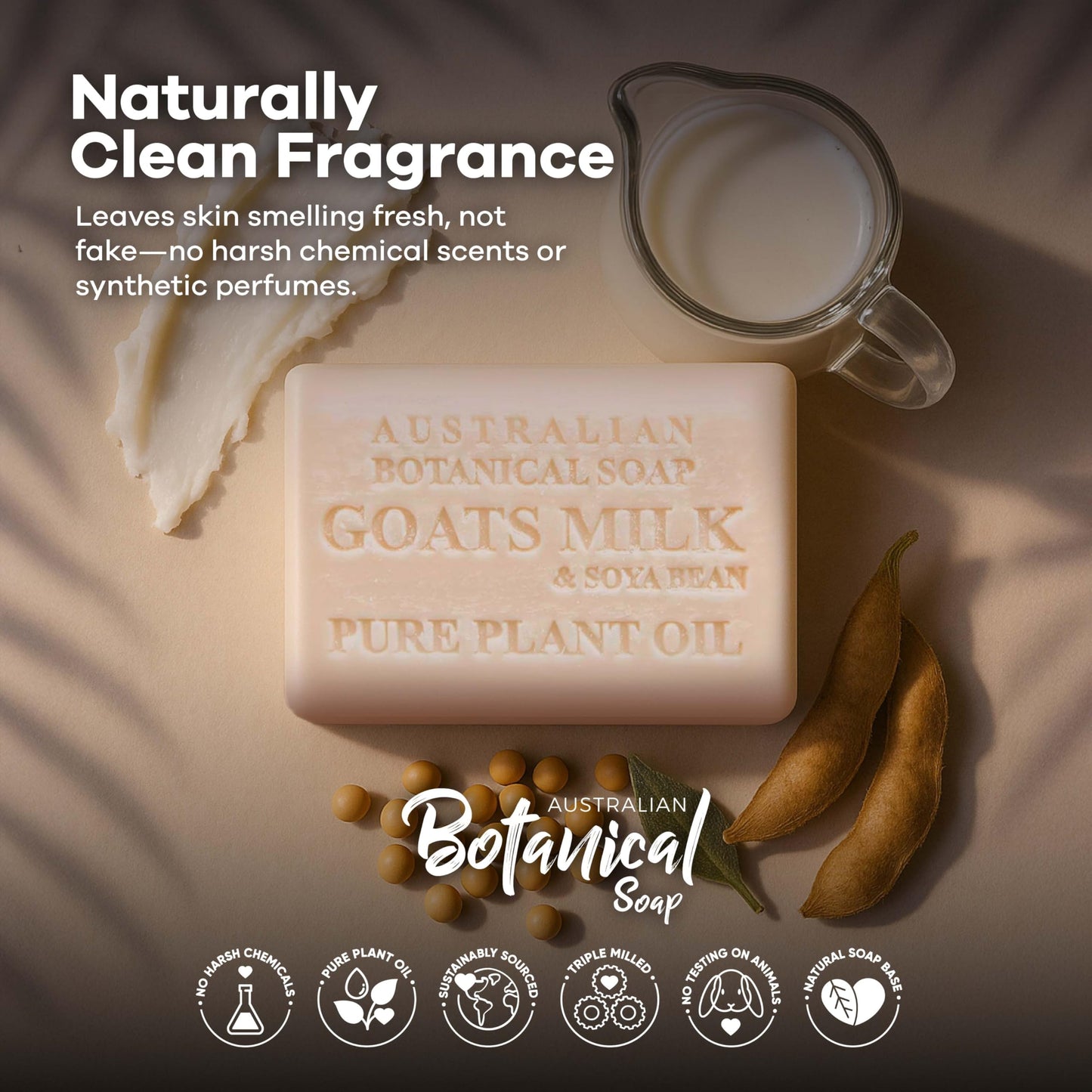 Australian Botanical Goats Milk Soap with Soya Bean Oil, Net Wt. 3.4 lb, 6.8 Ounce Bar Soap, Suitable for all Skin Types Pack of 8, Packaging May Vary