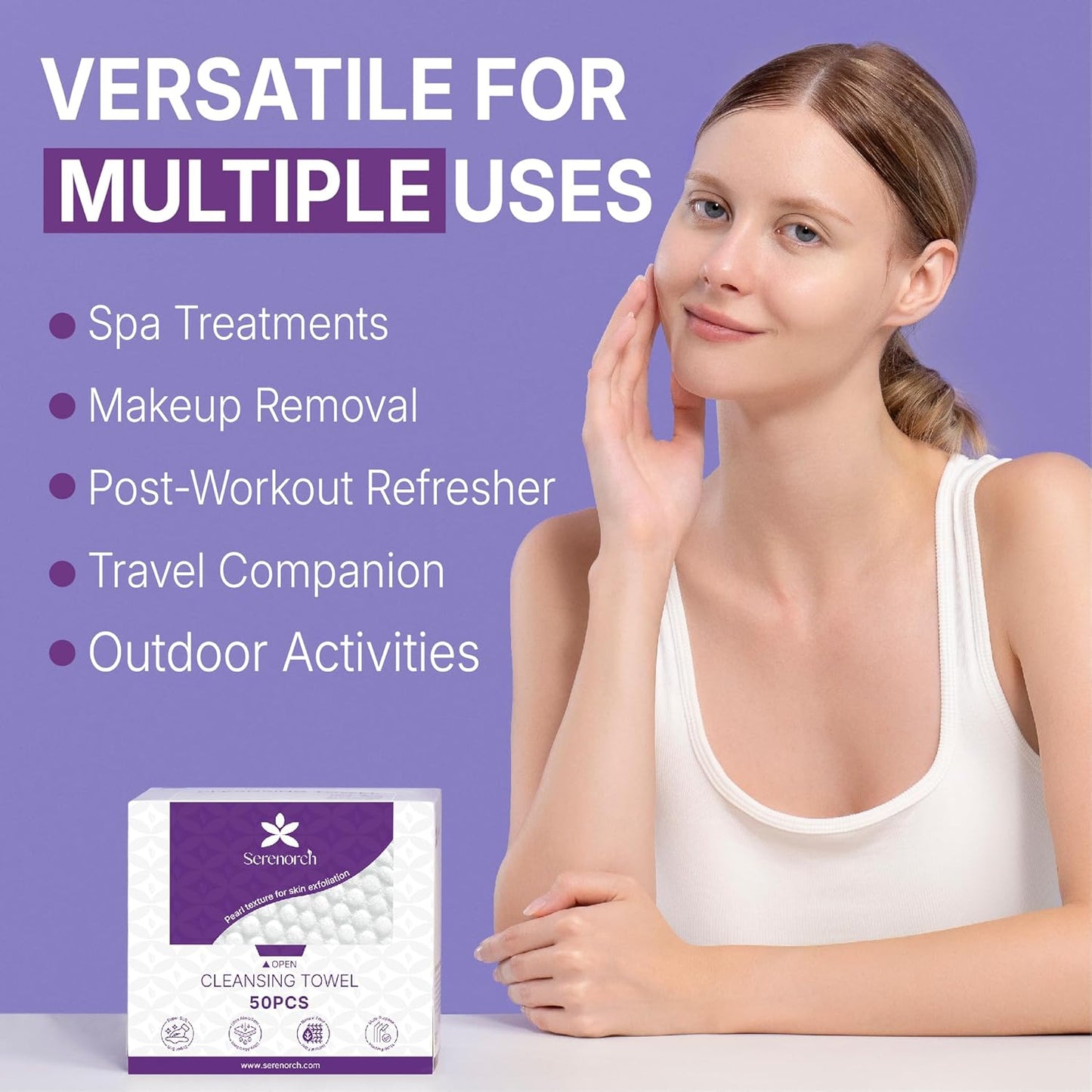 Disposable Face Towels - XL 50 Count Pearl Texture Facial Tissues | Ultra Thick Makeup Remover for Sensitive Skin