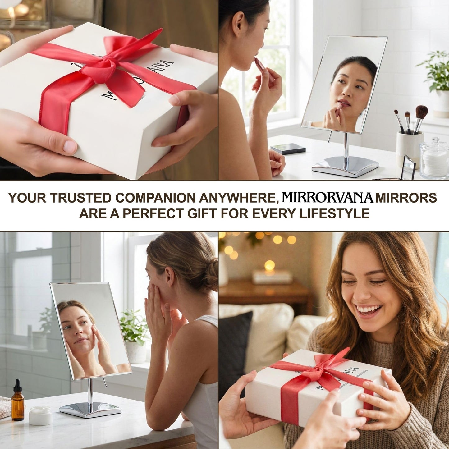 MIRRORVANA Large Table Desk Mirror with Stand for Office Desktop, Makeup Vanity and Bathroom Countertop - Personal Adjustable Face Mirror - 9.8" x 7"