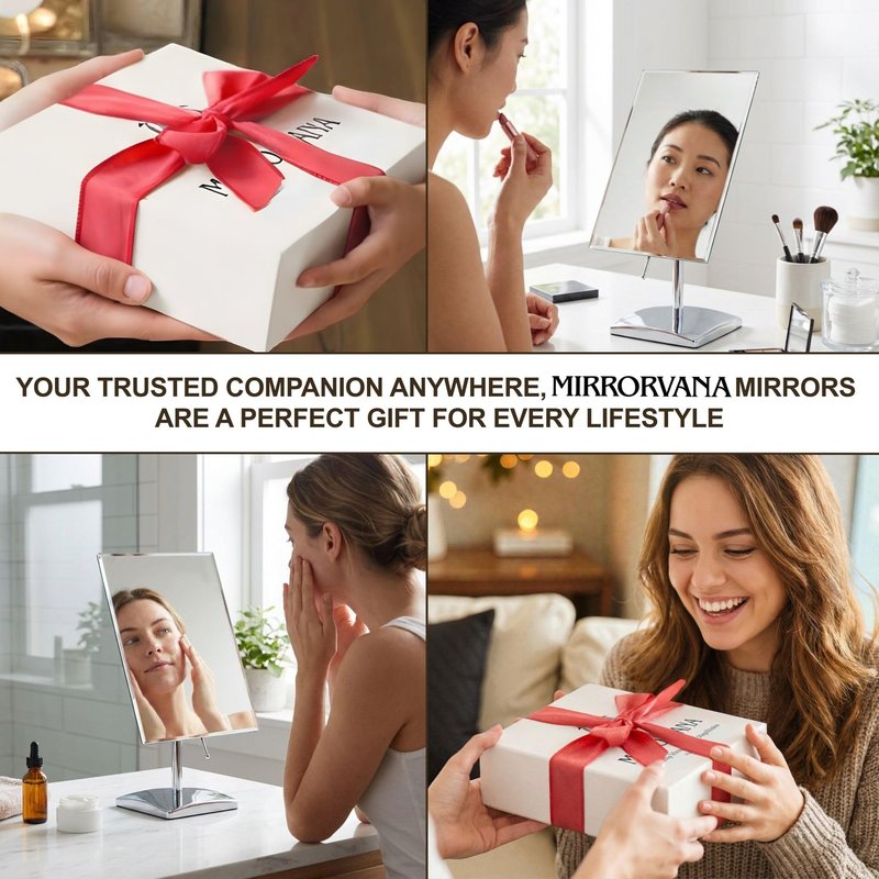 MIRRORVANA Large Table Desk Mirror with Stand for Office Desktop, Makeup Vanity and Bathroom Countertop - Personal Adjustable Face Mirror - 9.8" x 7"