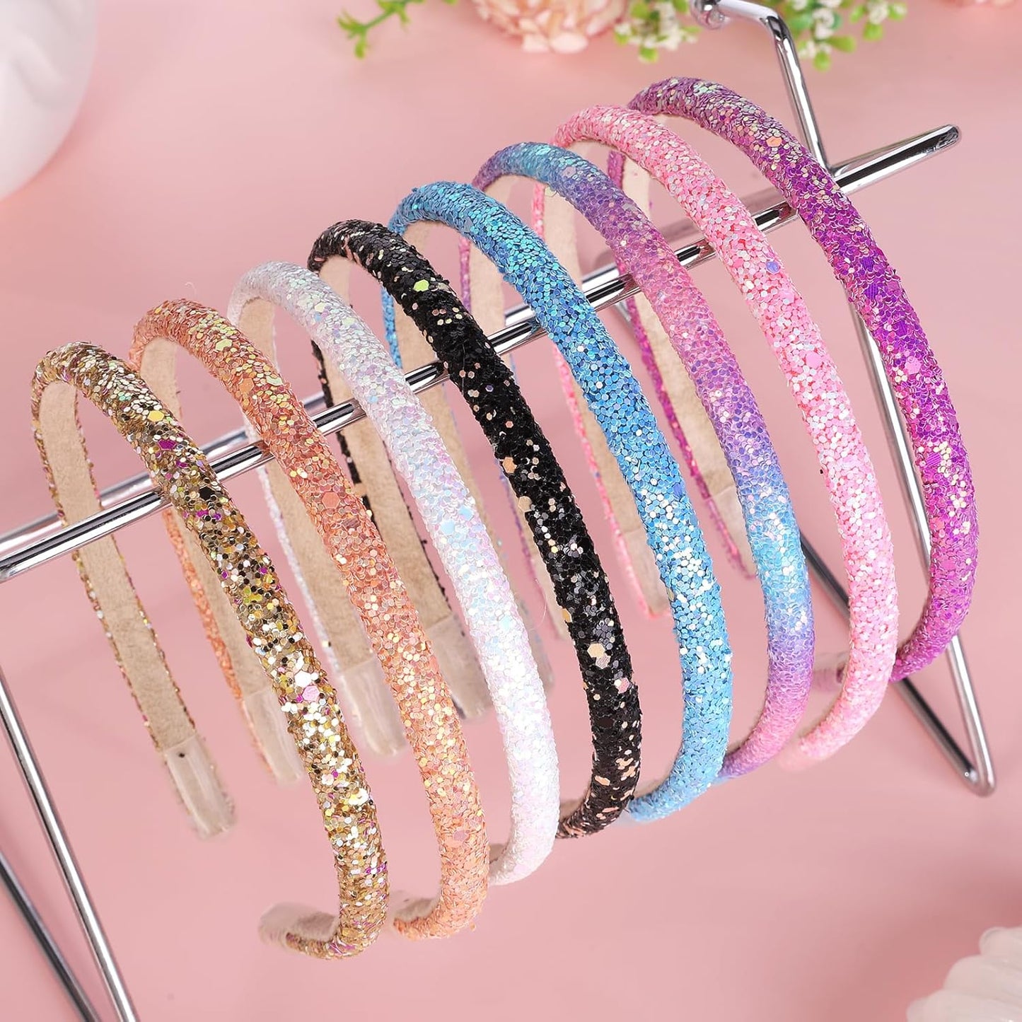8pcs Glitter Headbands for Girls, women, Sparkle toddler Headband Accessory, Kids Hair Bands for Girls, Little Girl Hair Accessories, Daily Use and Party Hair Accessories, Birthday Gifts,Halloween