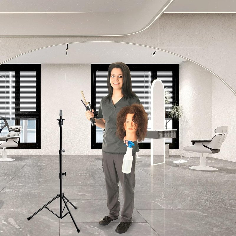Tall Wig Tripod Stand with Canvas Mannequin Head - 23 Inch Styling Display Kit with Accessories | Adjustable Height 37.4-50.8 Inch