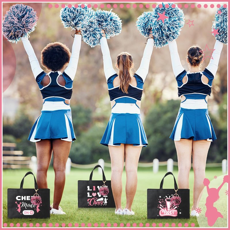 Landical 72 Pcs Pink Cheerleading Gifts 24 Cheer Bags Portable 24 Pom Pom Keychain 24 Cheerleading Bracelet Canvas Makeup Bag Bulk Cheer Gifts Female Teammates Toiletries Accessories