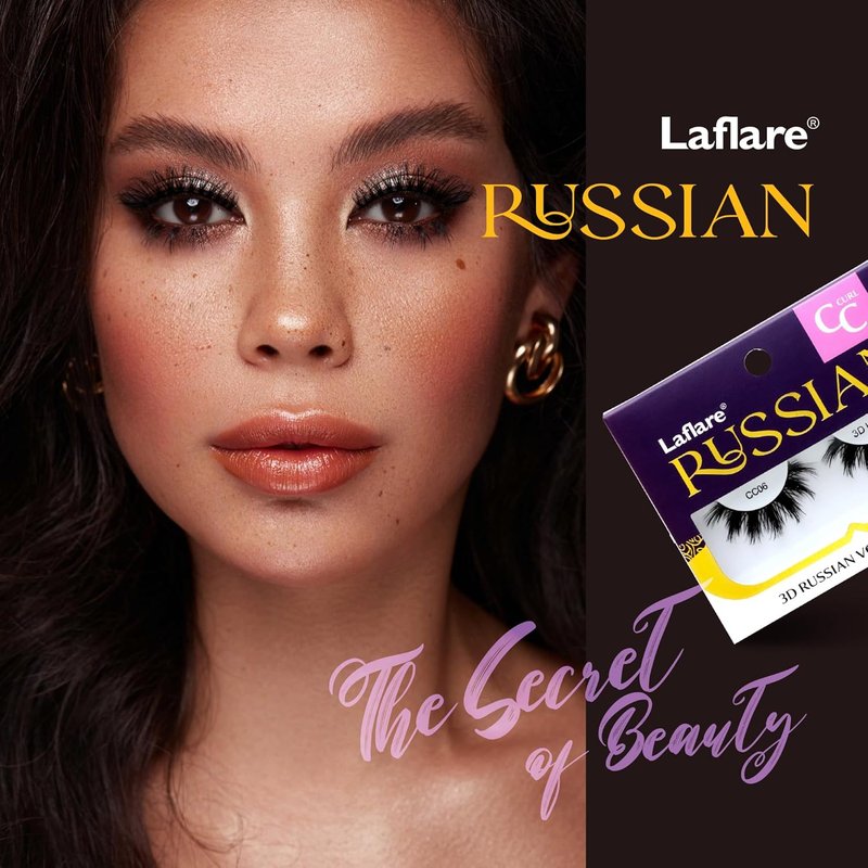 Laflare 3D False Eyelashes - Russian Volume Strip Lashes | Fluffy, Wispy, Lightweight | Faux Mink D Curl, 3-Pack Combo
