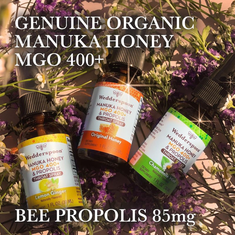 Wedderspoon Propolis & Manuka Honey Throat Spray, Lemon & Ginger, 1 fl oz | Sore Throat Relief & Immune Support | Natural Soothing Wellness