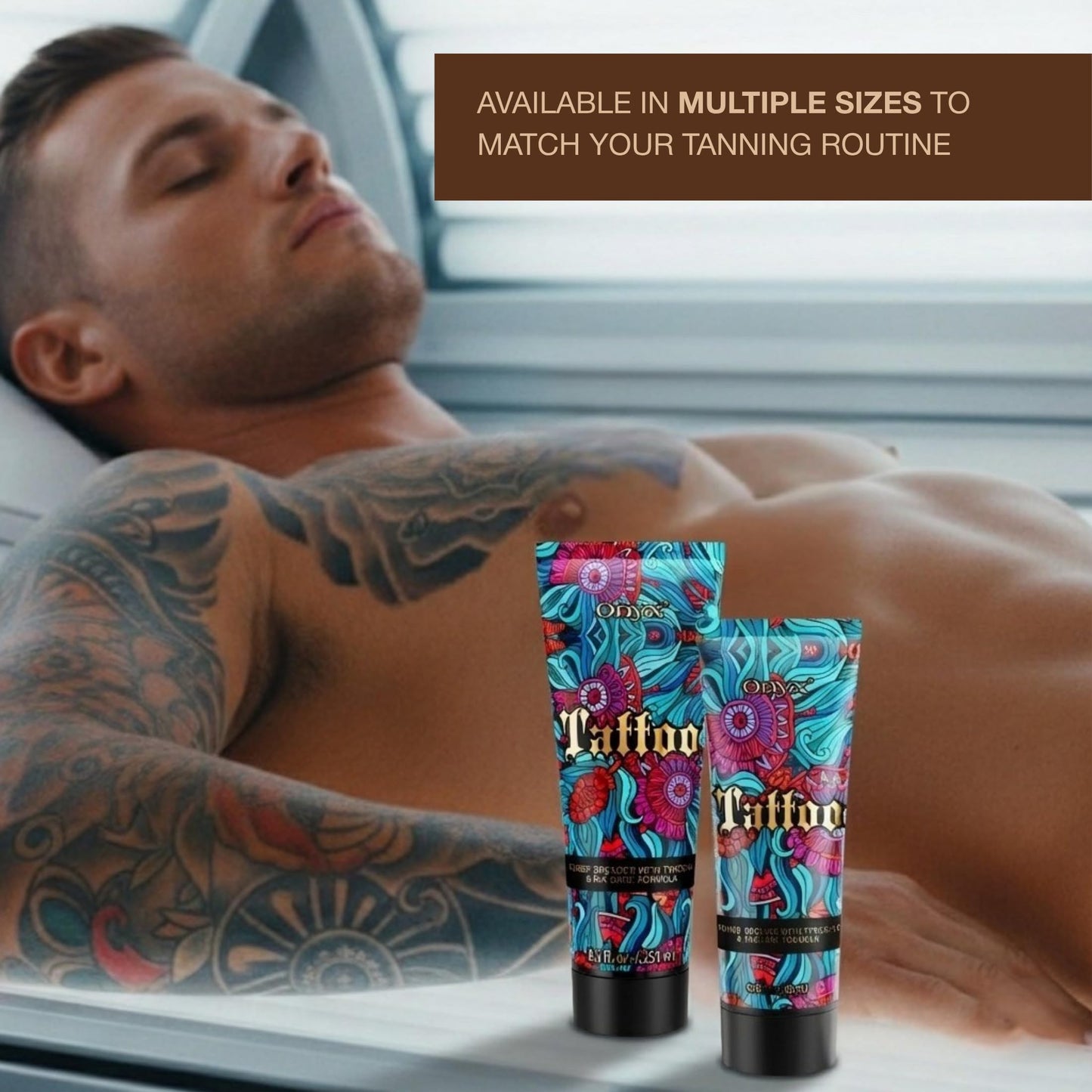 Onyx Tattoo Tanning Lotion - Indoor Accelerator with Bronzer and Tattoo Fade Protection Formula - Dark Tan for Tanning Beds and Hydrating Fade Defense | Long-Lasting Results | 6.76 Fl Oz